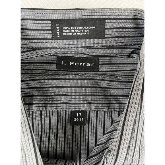 J Ferrar Dress Shirt Mens 17 34-35 Gray Black Striped Cotton Long Sleeve - Picture 6 of 8